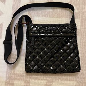 MZ Wallace Metro Flat Crossbody in Black Lacquer